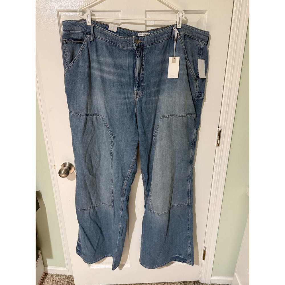 GOOD AMERICAN Good Ease Relaxed Mid Rise Wide Leg Carpenter Jeans Indigo 22 Plus